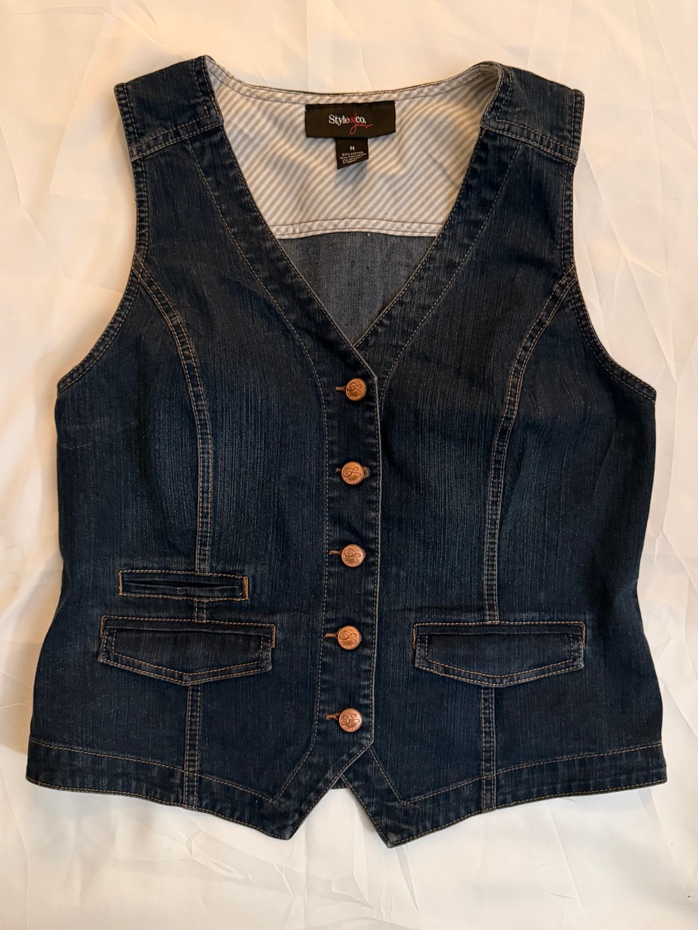 Style & Co. Dark Blue Denim Button-Front Vest